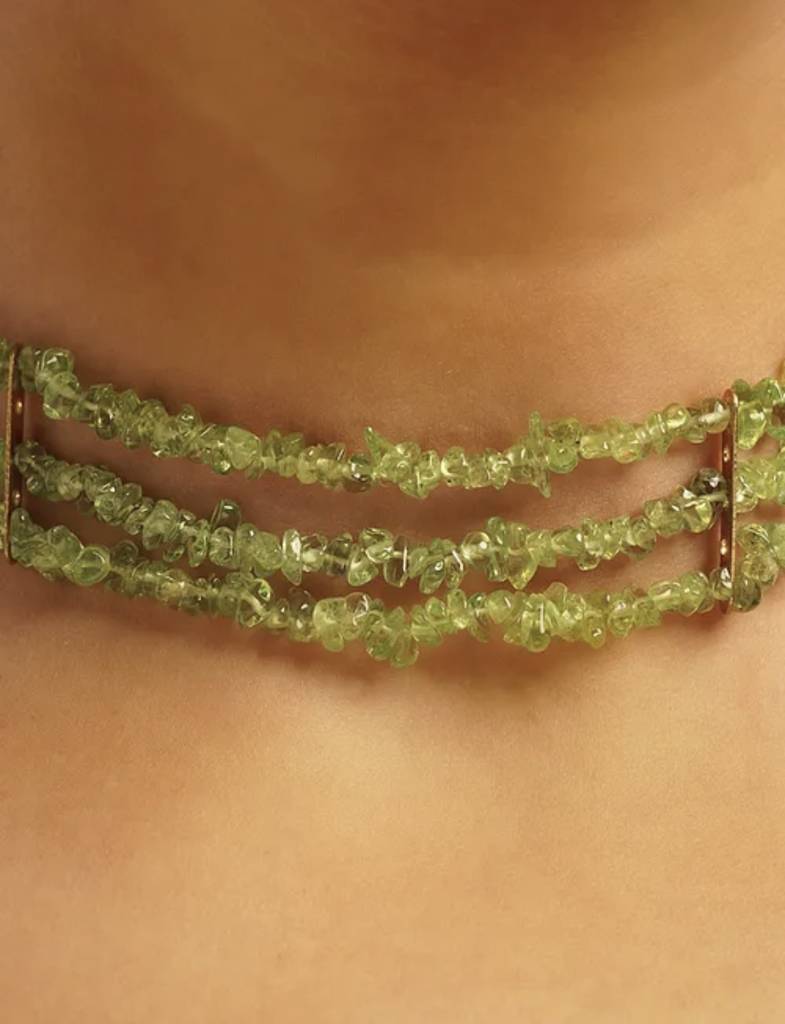 Green Peridot Semi Precious Gemstone Choker Necklace : KJ-CC-002
