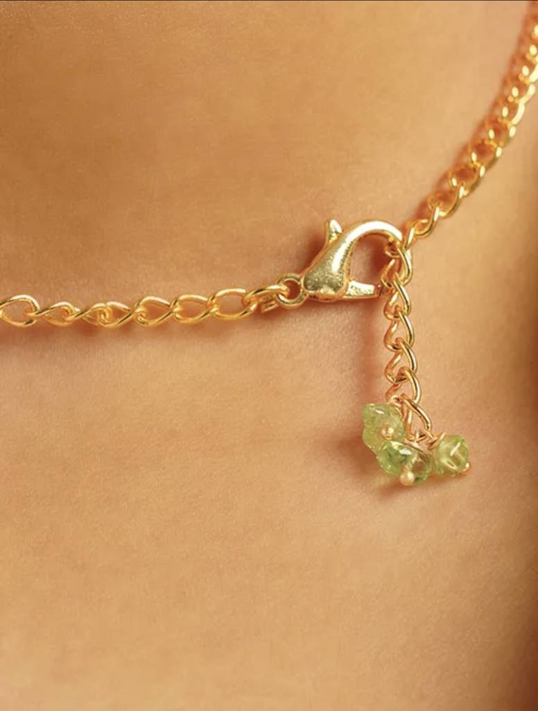 Green Peridot Semi Precious Gemstone Choker Necklace : KJ-CC-002