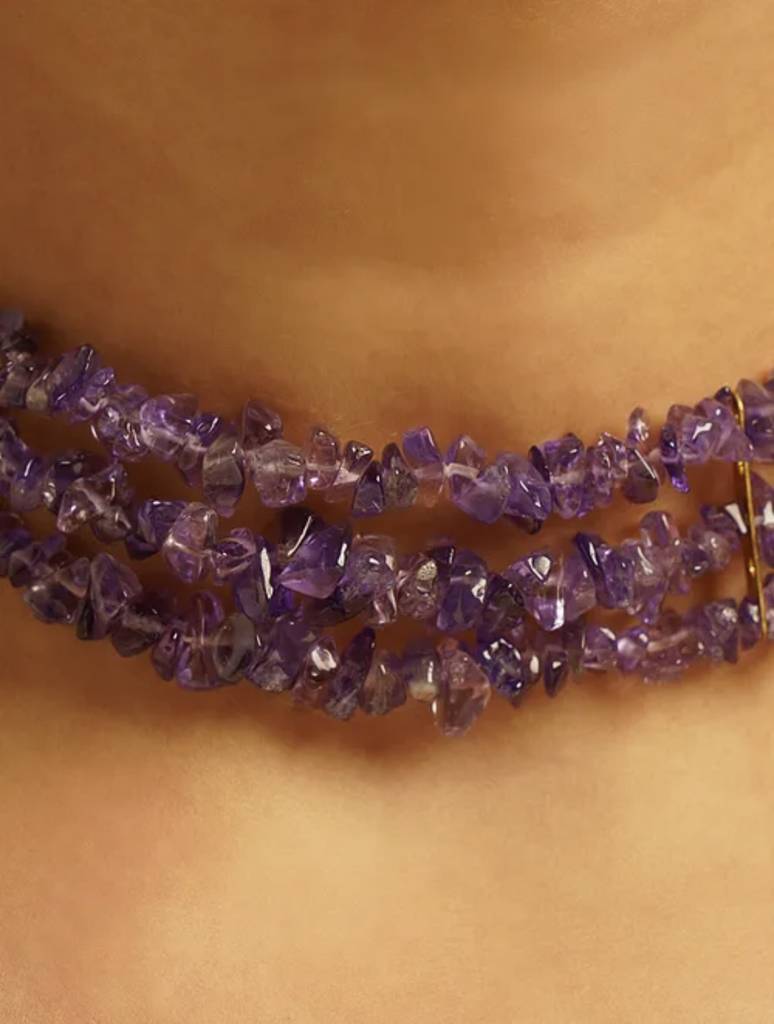 Natural Amethyst Semi Precious Gemstone Choker Necklace : KJ-CC-003
