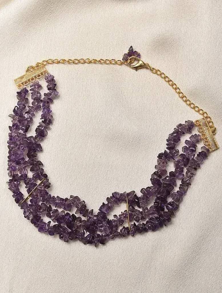 Natural Amethyst Semi Precious Gemstone Choker Necklace : KJ-CC-003