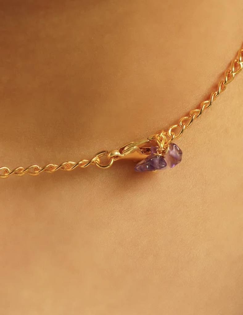 Natural Amethyst Semi Precious Gemstone Choker Necklace : KJ-CC-003