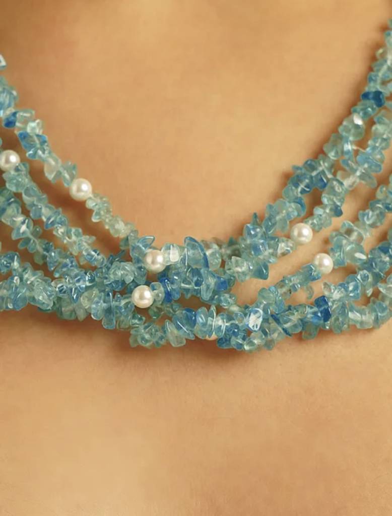 Natural Apatite Semi Precious Gemstone And Pearl Necklace For Women : KJ-CC-006