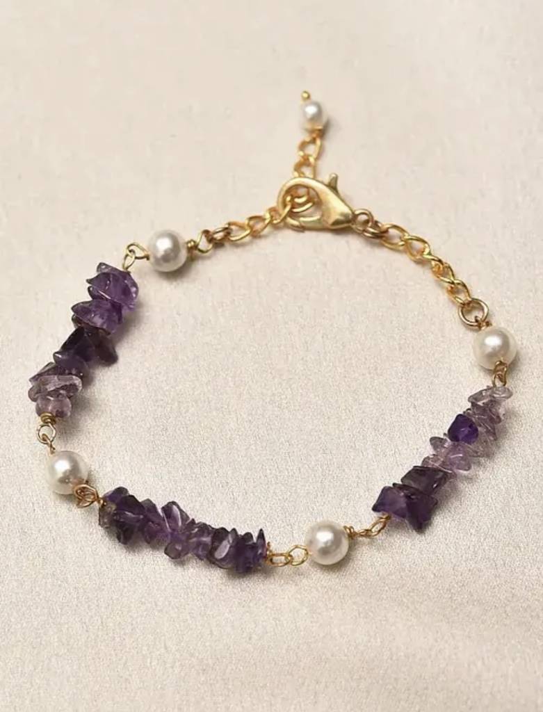 Natural Amethyst Semi Precious Gemstone And Pearl Bracelet For Women : KJ-CC-007