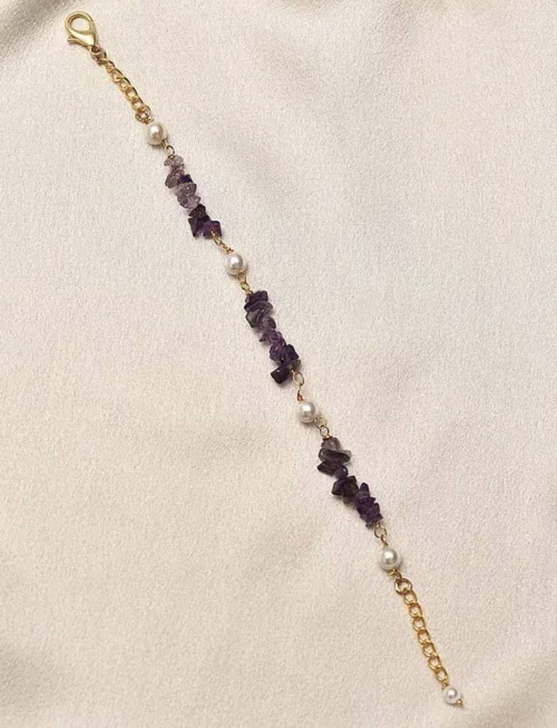 Natural Amethyst Semi Precious Gemstone And Pearl Bracelet For Women : KJ-CC-007