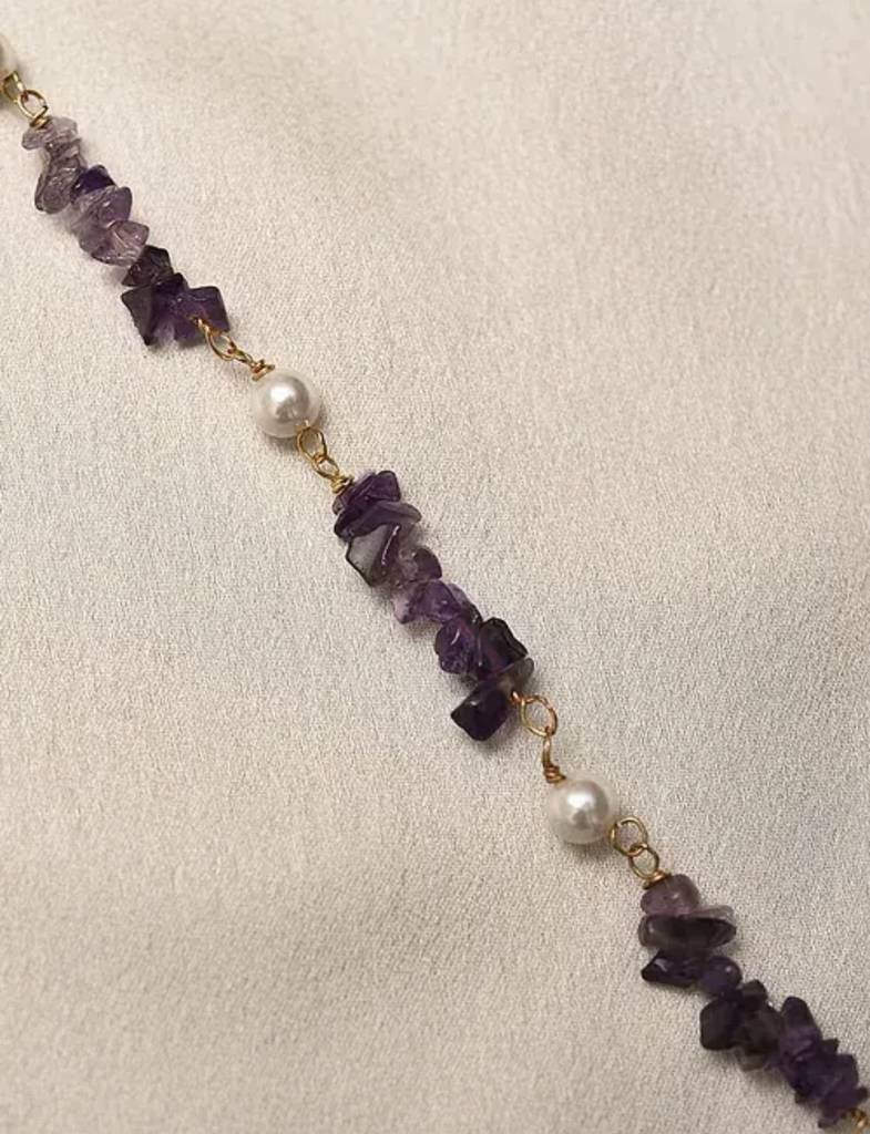 Natural Amethyst Semi Precious Gemstone And Pearl Bracelet For Women : KJ-CC-007