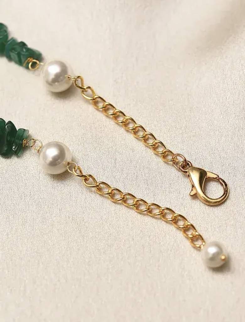 Green Onyx  Semi Precious Gemstone And Pearl Bracelet For Women : KJ-CC-008