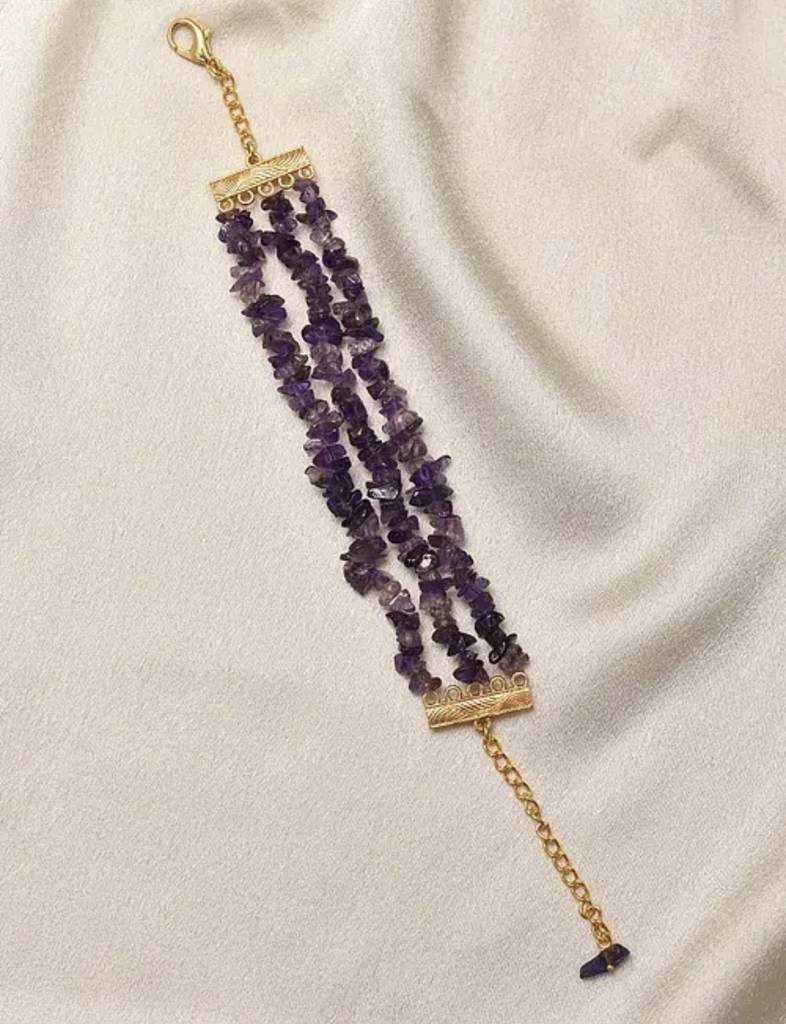 Natural Amethyst Semi Precious Gemstone Bracelet For Women : KJ-CC-009
