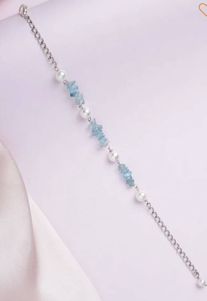 Natural Apatite Semi Precious Gemstone And Pearl Bracelet For Women : KJ-CC-012