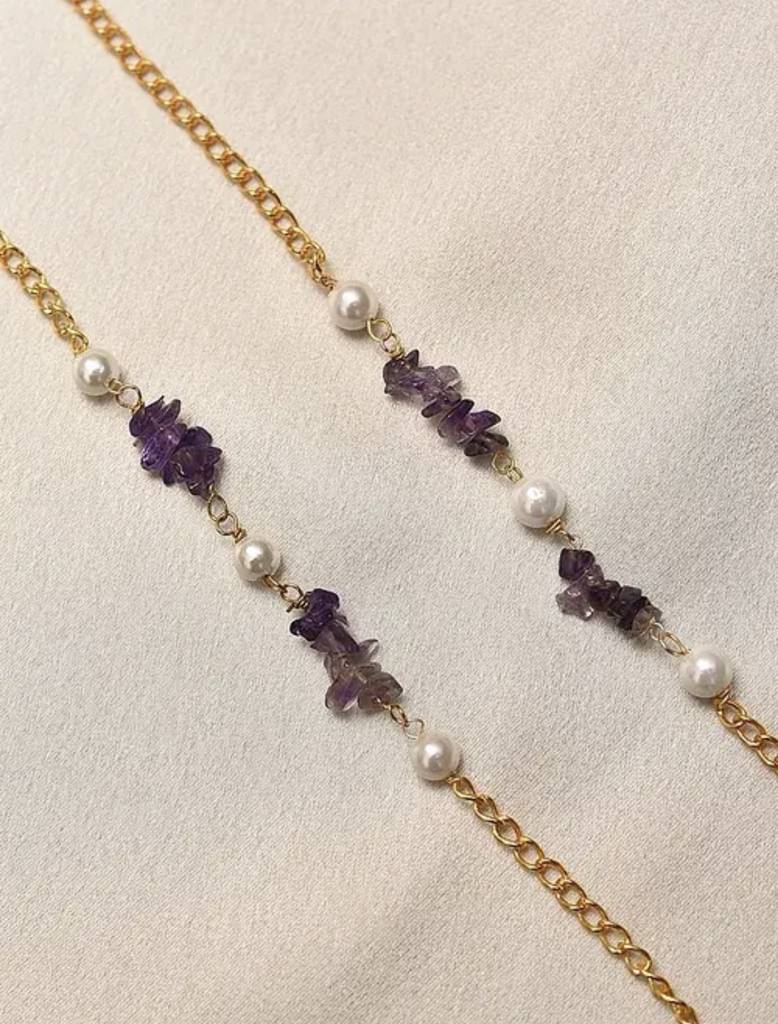 Natural Amethyst Semi Precious Gemstone And Pearl Anklets For Women : KJ-CC-013