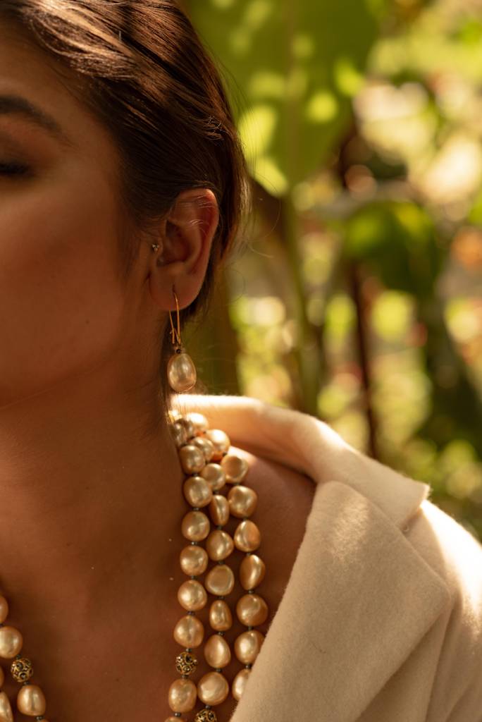 Golden Pearl Beaded Layered Necklace Set : KJ-KM014