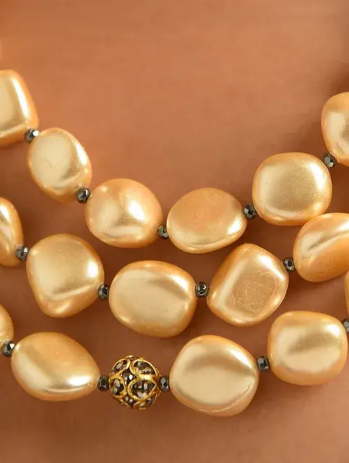 Golden Pearl Beaded Layered Necklace Set : KJ-KM014