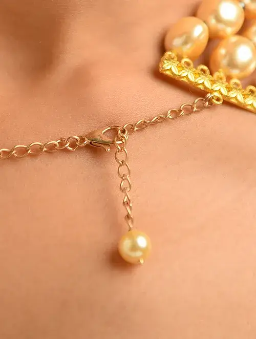Golden Pearl Beaded Layered Necklace Set : KJ-KM014