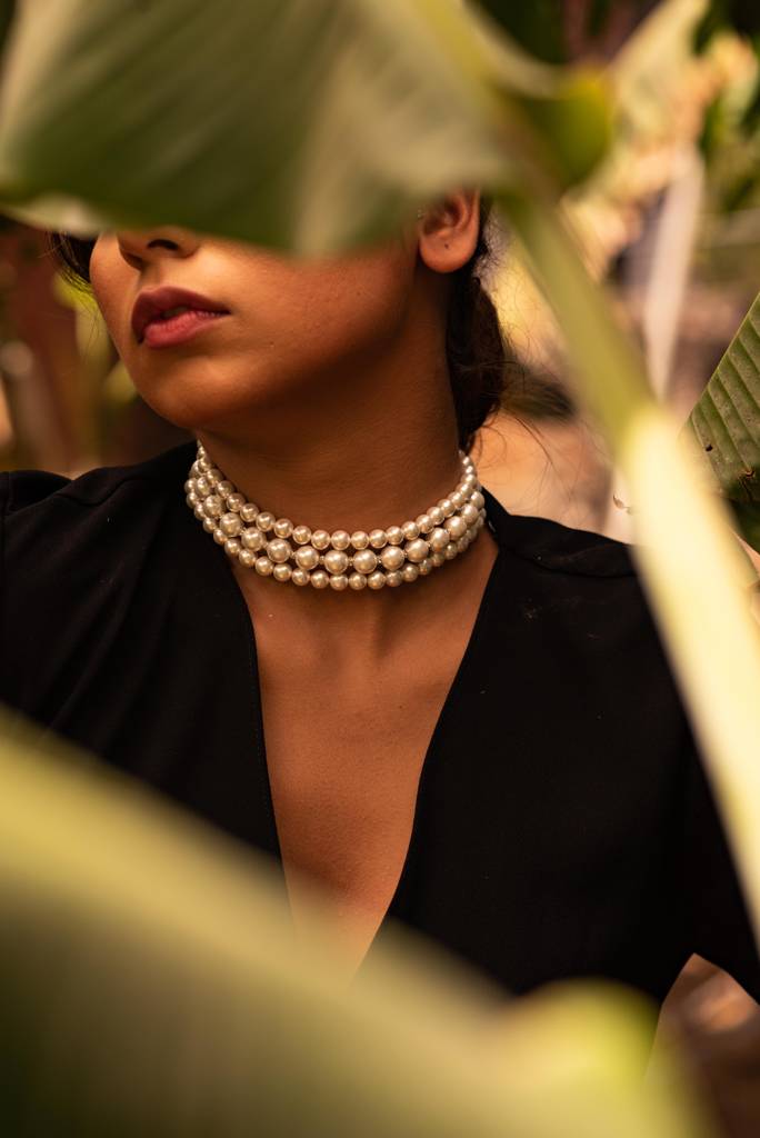 White Pearl Beaded Choker Necklace-Kj-Km028 : KJ-KM028