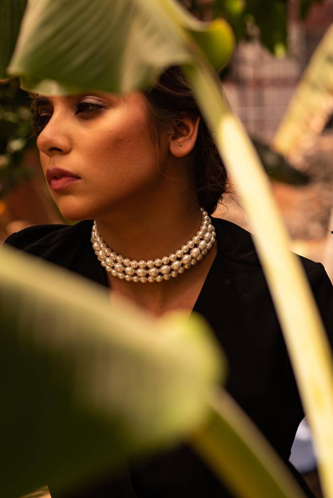 White Pearl Beaded Choker Necklace-Kj-Km028 : KJ-KM028