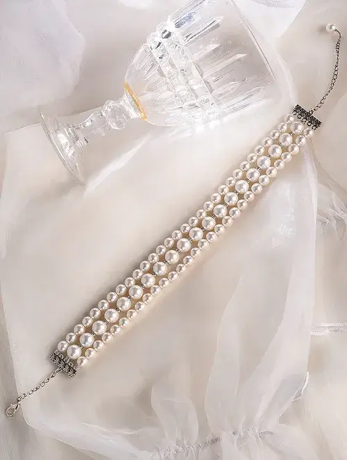 White Pearl Beaded Choker Necklace-Kj-Km028 : KJ-KM028