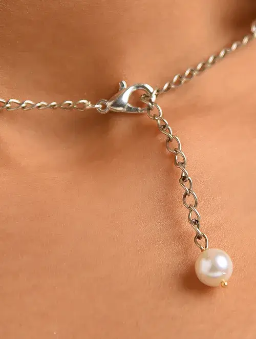 White Pearl Beaded Choker Necklace-Kj-Km028 : KJ-KM028