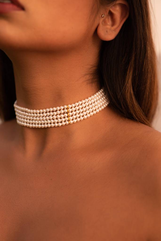 White Pearl Beaded Choker Necklace-Kj-Km031 : KJ-KM031