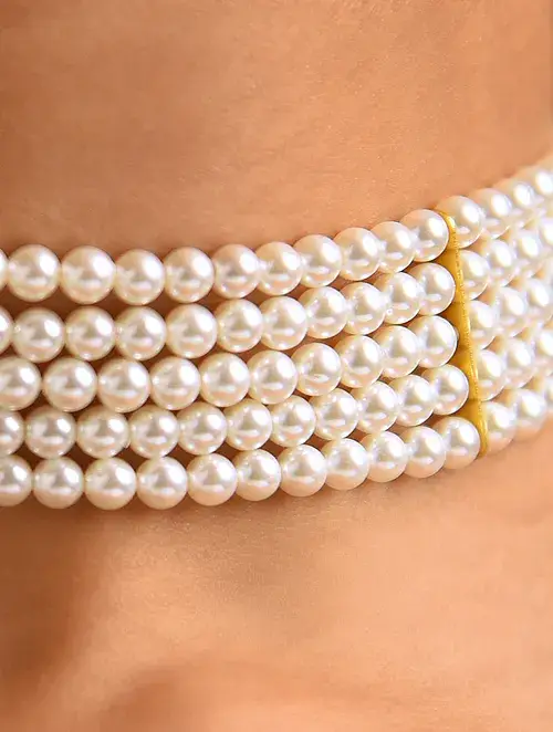 White Pearl Beaded Choker Necklace-Kj-Km031 : KJ-KM031