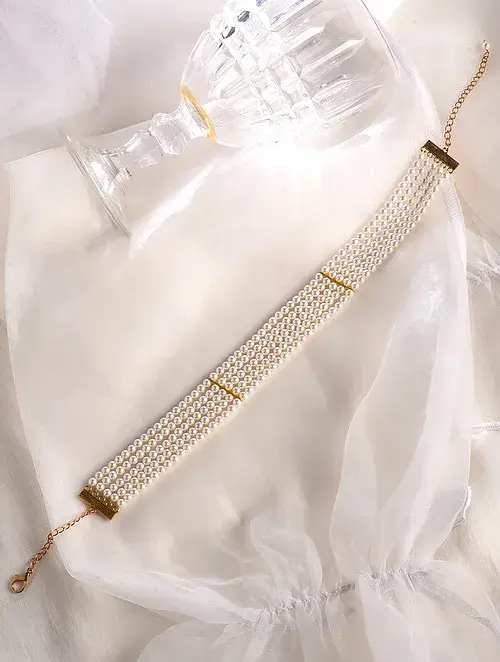White Pearl Beaded Choker Necklace-Kj-Km031 : KJ-KM031