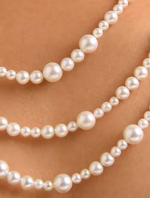 White Pearl Beaded Layered Necklace-Kj-Km036 : KJ-KM036