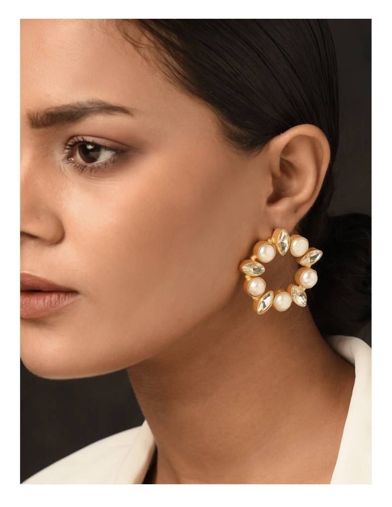 Baroque Fresh Water Pearl American Diamond Gold Plated Earrings