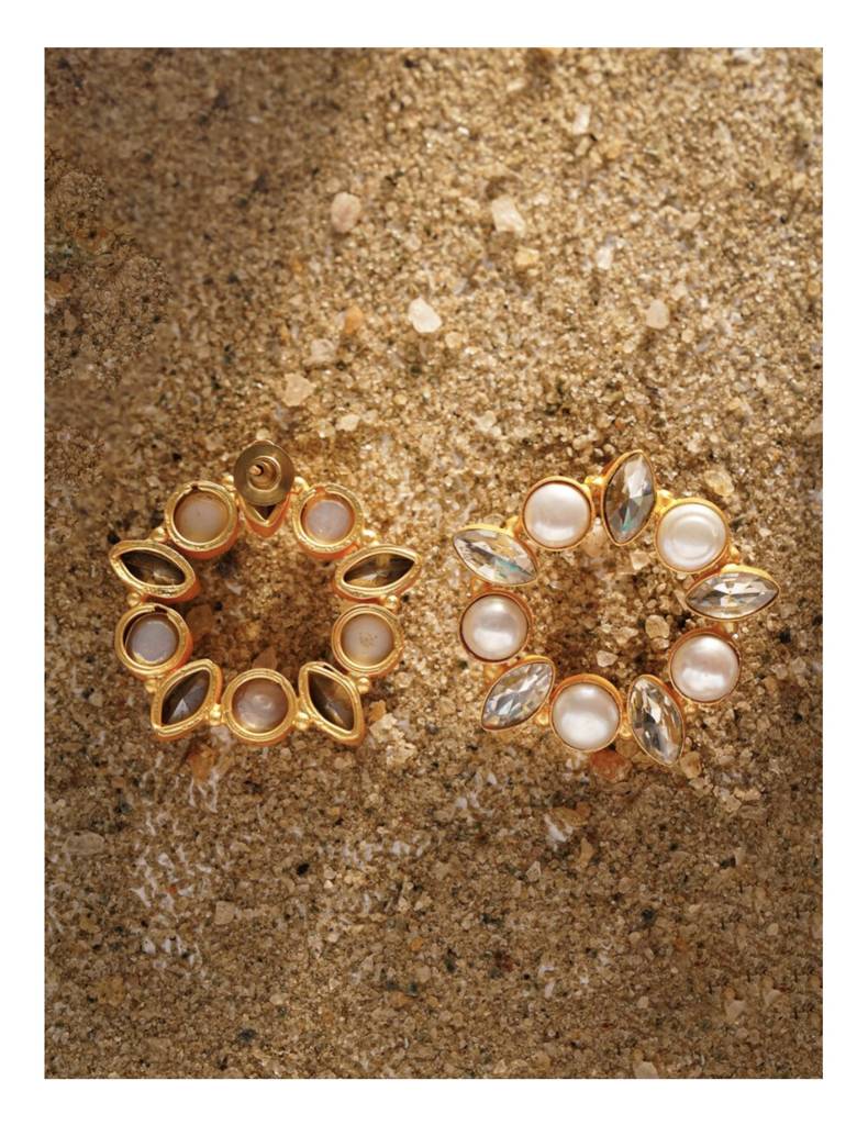 Baroque Fresh Water Pearl & American Diamond  Gold Plated Earrings In Brass-Kj-Pg-001 : KJ-PG-001