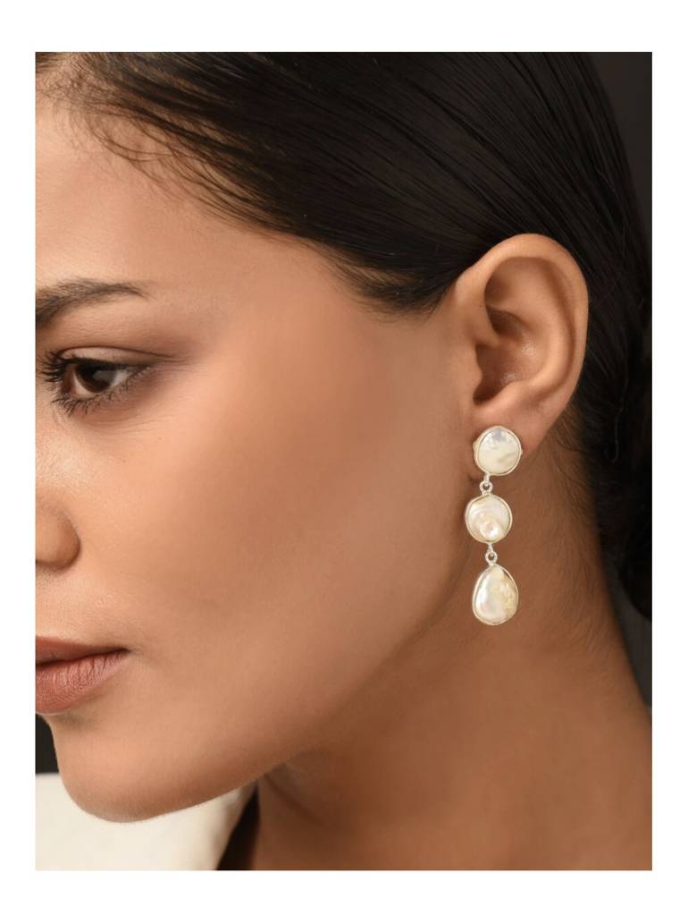 Baroque Fresh Water Pearl Gold Plated Earrings In Brass-Kj-Pg-015 : KJ-PG-015