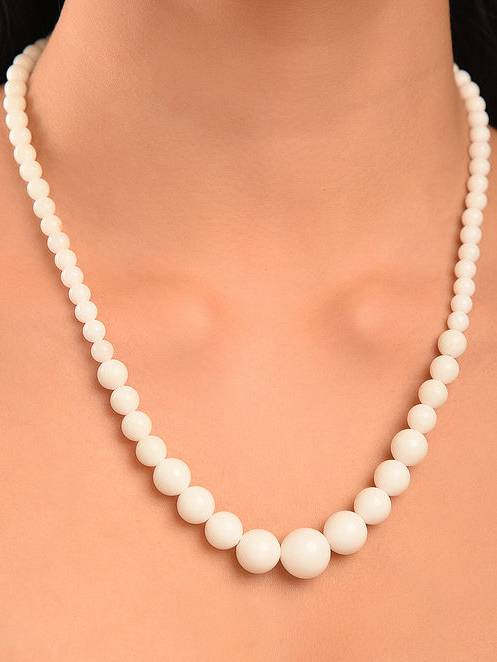 Beaded White Quartz Semi Precious Gemstone Necklace : KJ004QZ-W