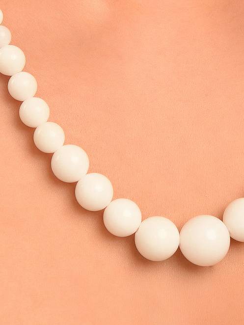Beaded White Quartz Semi Precious Gemstone Necklace : KJ004QZ-W