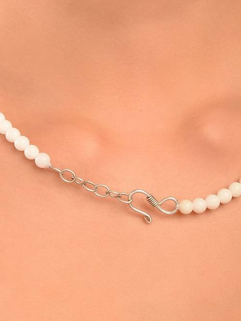 Beaded White Quartz Semi Precious Gemstone Necklace : KJ004QZ-W