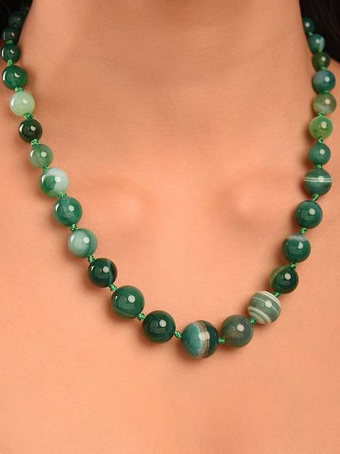 Beaded Agate Semi Precious Gemstone Necklace : KJ015AG-G