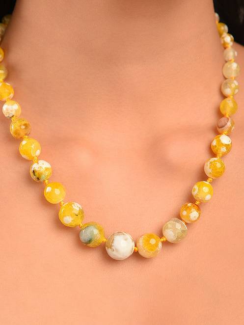 Beaded Agate Semi Precious Gemstone Necklace : KJ018AG-Y