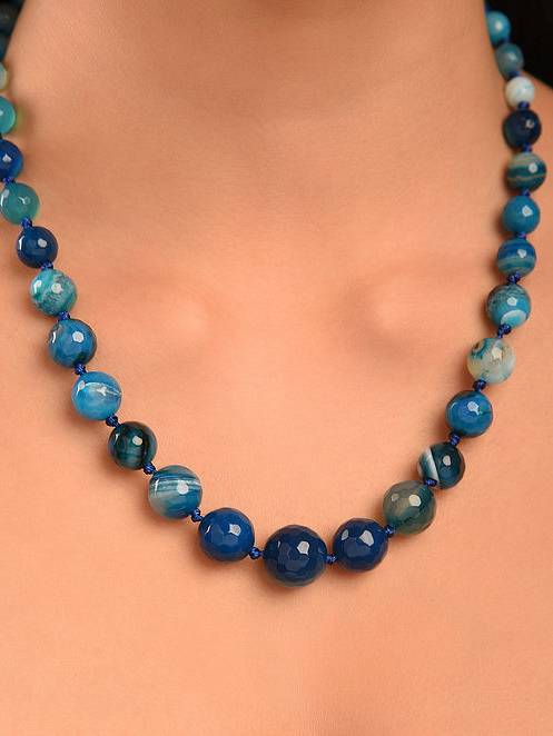 Beaded Agate Semi Precious Gemstone Necklace : KJ020AG-B