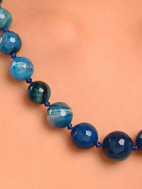 Beaded Agate Semi Precious Gemstone Necklace : KJ020AG-B