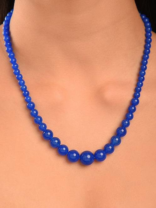 Beaded Blue Quartz Semi Precious Gemstone Necklace -Kj027Qz-B : KJ027QZ-B