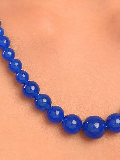 Beaded Blue Quartz Semi Precious Gemstone Necklace -Kj027Qz-B : KJ027QZ-B