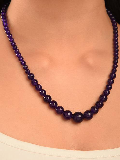 Beaded Purple Quartz Semi Precious Gemstone Necklace : KJ028QZ-P