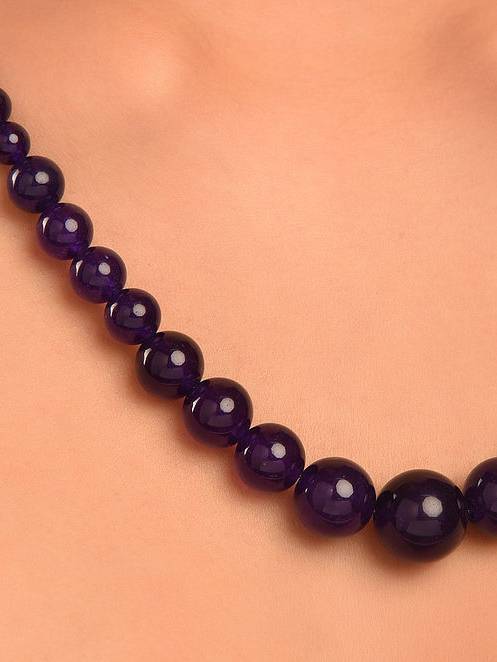 Beaded Purple Quartz Semi Precious Gemstone Necklace : KJ028QZ-P