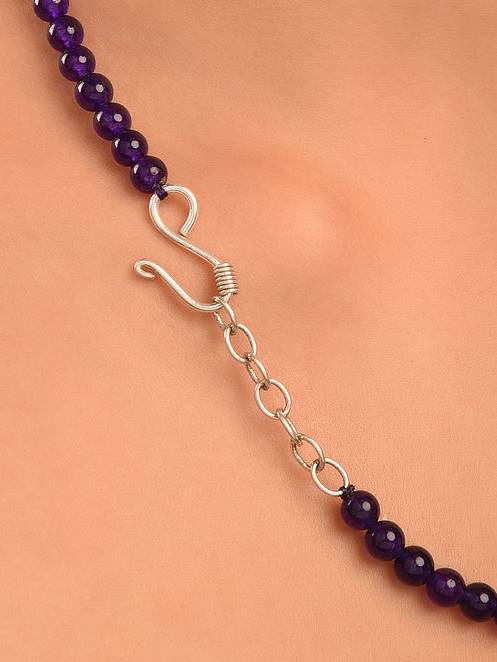 Beaded Purple Quartz Semi Precious Gemstone Necklace : KJ028QZ-P