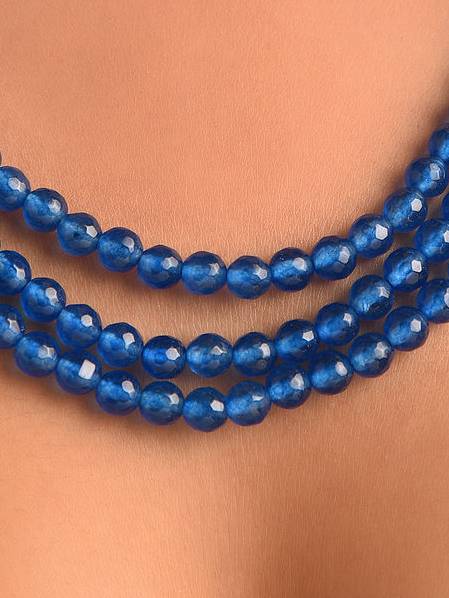 Beaded Blue Quartz Semi Precious Gemstone Necklace -Kj090 : KJ090