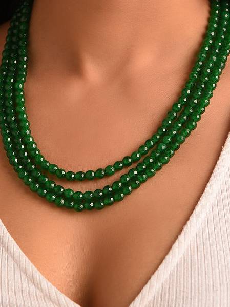 Beaded Green Semi Precious Gemstone Layered Necklace : KJ091