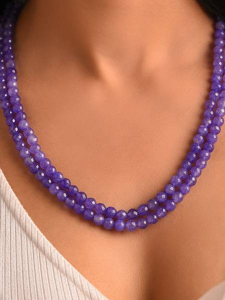 Purple Quartz Semi Precious Gemstone Layered Necklace : KJ152