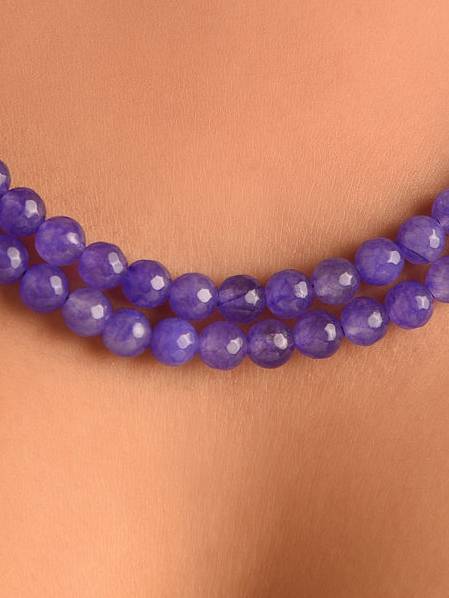 Purple Quartz Semi Precious Gemstone Layered Necklace : KJ152