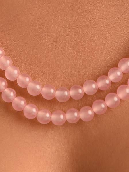Rose Quartz Semi Precious Gemstone  Layered Necklace : KJ154