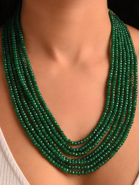 Beaded Green Quartz Semi Precious Gemstone Layered Necklace -Kj242 : KJ242