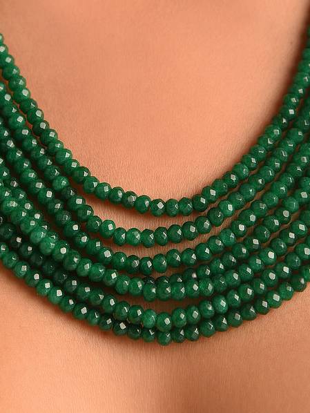 Beaded Green Quartz Semi Precious Gemstone Layered Necklace -Kj242 : KJ242