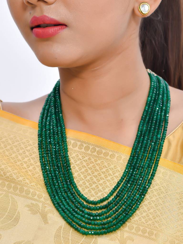 Beaded Green Quartz Semi Precious Gemstone Layered Necklace -Kj242 : KJ242