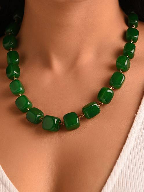 Beaded Green Quartz Semi Precious Gemstone Necklace -Kj246 : KJ246