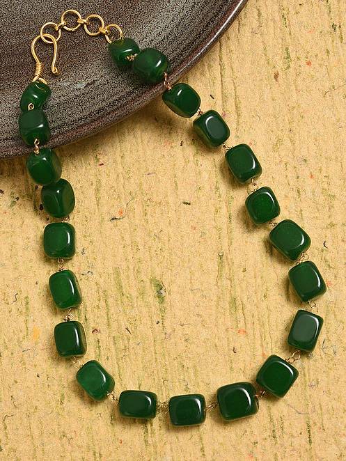 Beaded Green Quartz Semi Precious Gemstone Necklace -Kj246 : KJ246