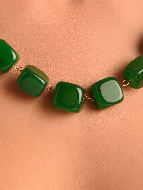 Beaded Green Quartz Semi Precious Gemstone Necklace -Kj246 : KJ246